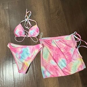 Colorful Tie-Dye 3 Piece Bikini Set with Skirt